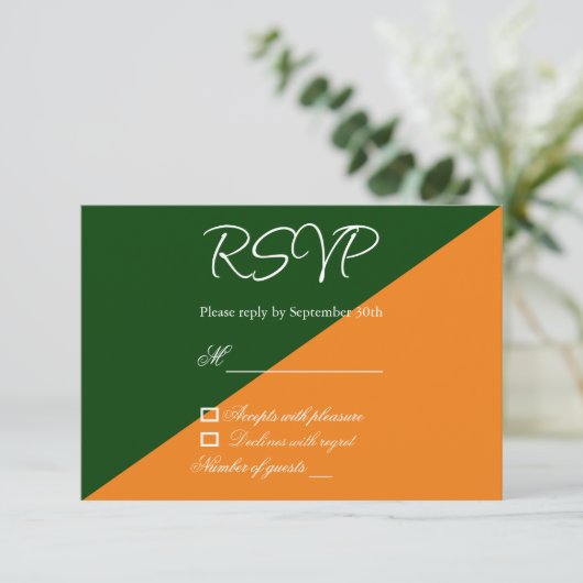 Vibrant Sunrise Minimalist Mix & Match Weddenschap RSVP Kaartje (Staand voorkant)