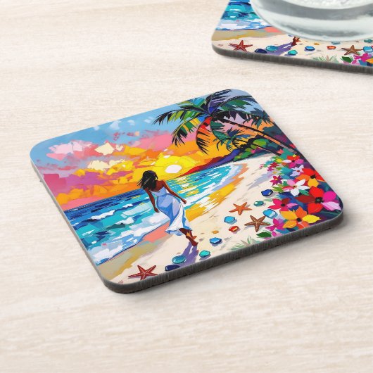 Vibrant Sunset Abstract Beach Scene   Bier Onderzetter (Linkerzijde)