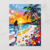 Vibrant Sunset Abstract Beach Scene Briefkaart (Voorkant)