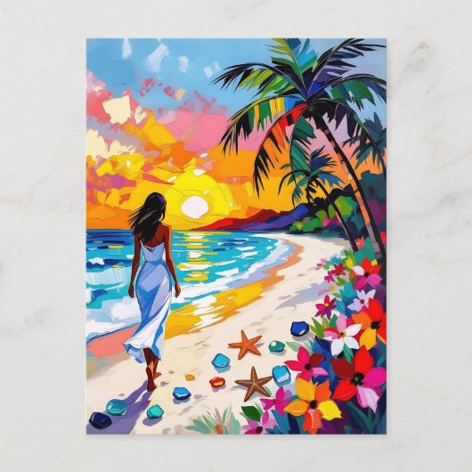Vibrant Sunset Abstract Beach Scene Briefkaart (Voorkant)