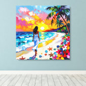 Vibrant Sunset Abstract Beach Scene Canvas Afdruk (Insitu (Houten vloer))