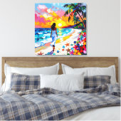 Vibrant Sunset Abstract Beach Scene Canvas Afdruk (Insitu (Slaapkamer))