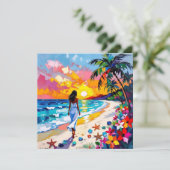 Vibrant Sunset Abstract Beach Scene Feestdagenkaart (Staand voorkant)
