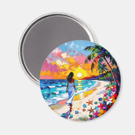 Vibrant Sunset Abstract Beach Scene Magneet