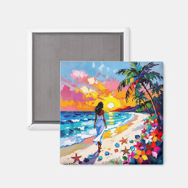 Vibrant Sunset Abstract Beach Scene Magneet