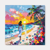 Vibrant Sunset Abstract Beach Scene   Magneet (Voorkant)