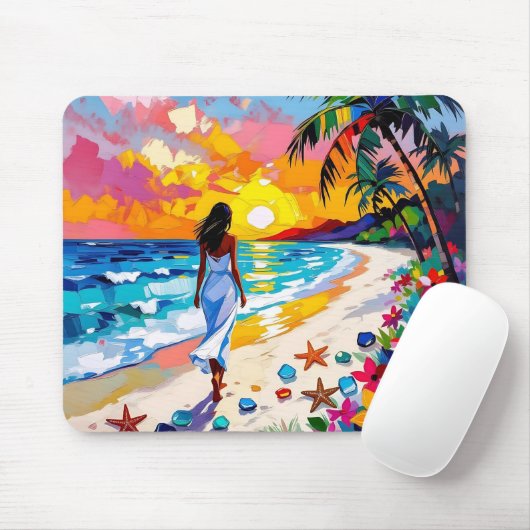 Vibrant Sunset Abstract Beach Scene   Muismat (Met muis)