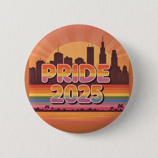 Vibrant Sunset Cityscape Pride 2025 Ronde Button 5,7 Cm (Voorkant)