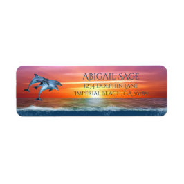 Vibrant Sunset Dolphins Jumping Ocean Address Etiket