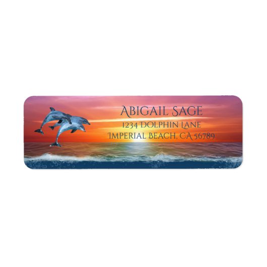 Vibrant Sunset Dolphins Jumping Ocean Address Etiket (Voorkant)
