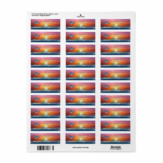 Vibrant Sunset Dolphins Jumping Ocean Address Etiket (Full Sheet)