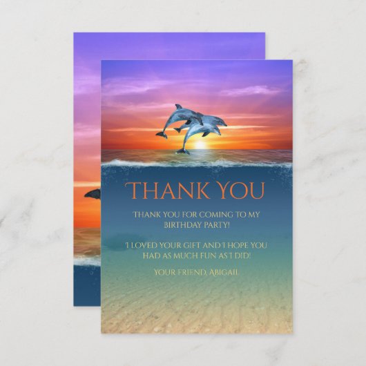 Vibrant Sunset Dolphins Jumping Ocean Birthday Bedankkaart (Voorkant / Achterkant)