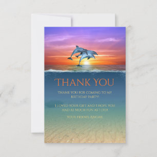 Vibrant Sunset Dolphins Jumping Ocean Birthday Bedankkaart