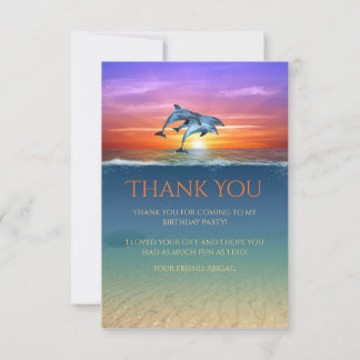 Vibrant Sunset Dolphins Jumping Ocean Birthday Bedankkaart