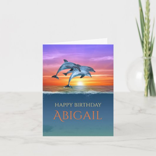 Vibrant Sunset Dolphins Jumping Ocean Birthday Kaart (Voorkant)
