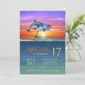 Vibrant Sunset Dolphins Jumping Ocean Birthday Kaart (Staand voorkant)