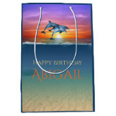 Vibrant Sunset Dolphins Jumping Ocean Birthday Medium Cadeauzakje (Voorkant)