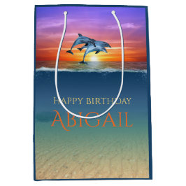Vibrant Sunset Dolphins Jumping Ocean Birthday Medium Cadeauzakje