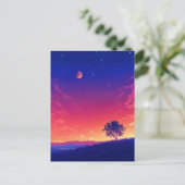 Vibrant Sunset Tree and Blood Moon Briefkaart (Staand voorkant)