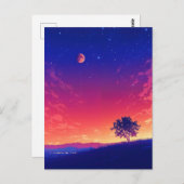 Vibrant Sunset Tree and Blood Moon Briefkaart (Voorkant / Achterkant)