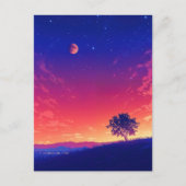 Vibrant Sunset Tree and Blood Moon Briefkaart (Voorkant)