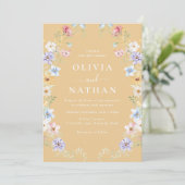 Vibrant Sunshine Wildflowers Modern Wedding Kaart (Staand voorkant)