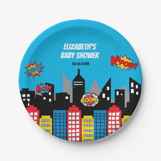 Vibrant Superheld Birthday Party Favor Papieren Bordje (Voorkant)