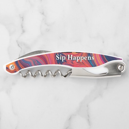 Vibrant Swirl Design Funny Sip Happens Beer Kurkentrekker (Achterkant)