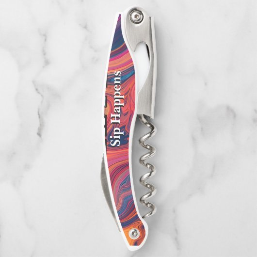 Vibrant Swirl Design Funny Sip Happens Beer Kurkentrekker (Achterkant)