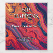 Vibrant Swirl Design Funny Sip Happens Beer Wijn Etiket (Enkel label)