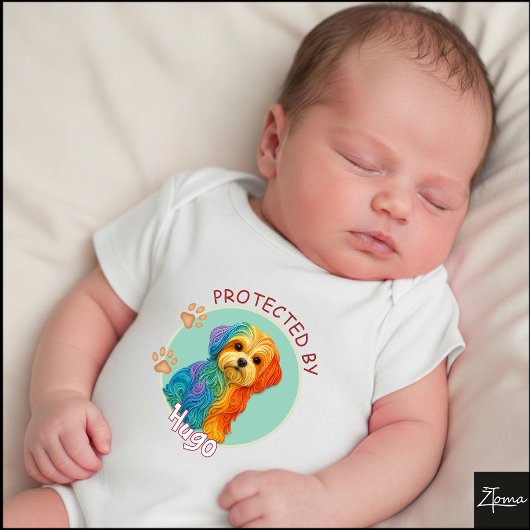 Vibrant Swirl Quilled Maltese dog Portrait Romper