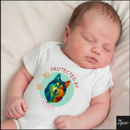 Vibrant Swirl Quilled Siberian Husky dog Portrait Romper