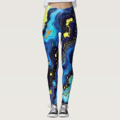 Vibrant Swirls of Blue and Gold 7 Leggings (Voorkant)