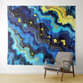 Vibrant Swirls of Blue and Gold 7 Wandkleed (In Situ (horizontaal))