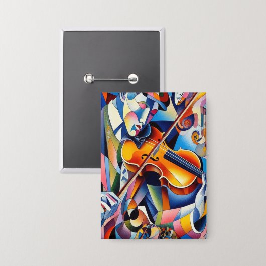 Vibrant Symphony: Abstract Violinist Art Button (Voorkant / Achterkant)