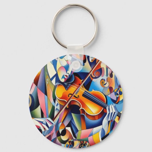 Vibrant Symphony: Abstract Violinist Art Sleutelhanger (Voorkant)
