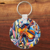 Vibrant Symphony: Abstract Violinist Art Sleutelhanger (Voorkant)
