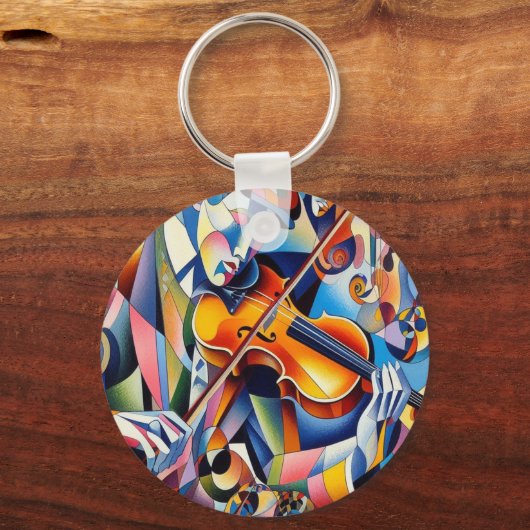 Vibrant Symphony: Abstract Violinist Art Sleutelhanger (Voorkant)