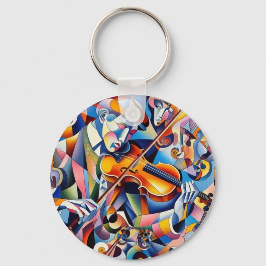 Vibrant Symphony: Abstract Violinist Art Sleutelhanger (Achterkant)