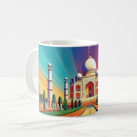 Vibrant Taj Mahal Sunrise Art Mug Koffiemok (Voorkant links)