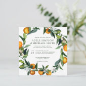 Vibrant Tangerine | Alles in één Botanische bruilo Kaart (Staand voorkant)