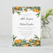 Vibrant Tangerine Citrus verlaat waterverf bruilof Kaart (Staand voorkant)