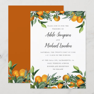 Vibrant Tangerine Citrus verlaat waterverf bruilof Kaart