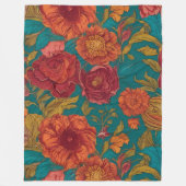 Vibrant Teal and Orange Floral Fleece Deken (Voorkant)