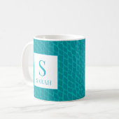 Vibrant Teal Scale Mermaid Monogram Custom Name Koffiemok (Voorkant links)