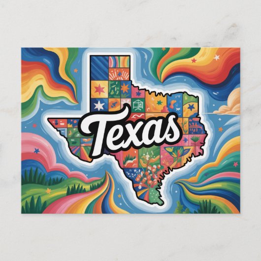 Vibrant Texas Conceptual Map Art Briefkaart (Voorkant)