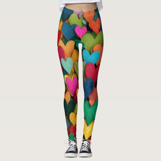 Vibrant Textured Heart Mosaic Leggings (Voorkant)