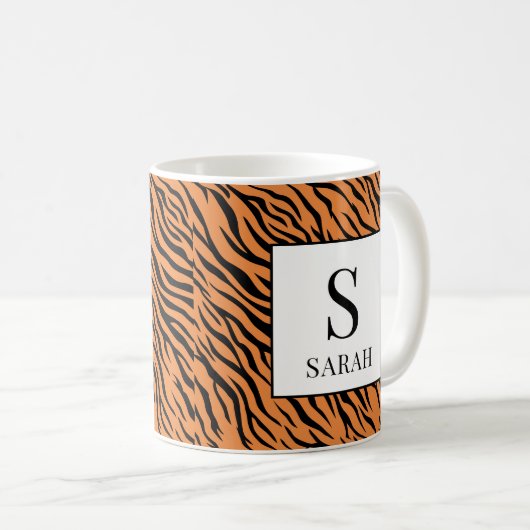 Vibrant Tiger Stripe Custom Initial Name Mug Koffiemok (Voorkant rechts)