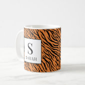 Vibrant Tiger Stripe Custom Initial Name Mug Koffiemok (Voorkant links)