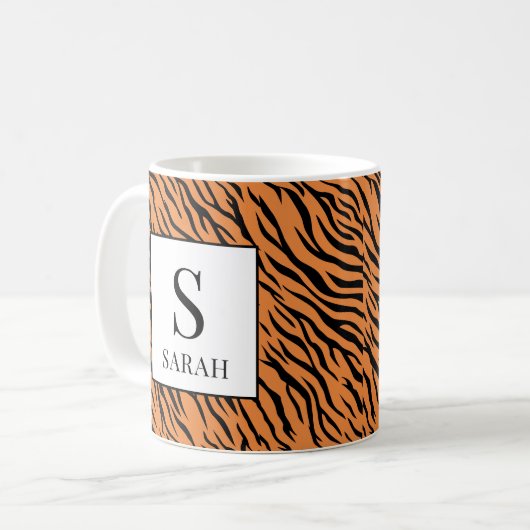 Vibrant Tiger Stripe Custom Initial Name Mug Koffiemok (Voorkant links)